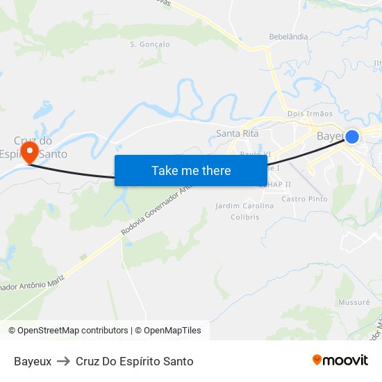 Bayeux to Cruz Do Espírito Santo map