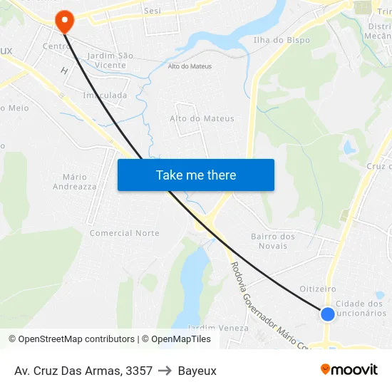 Av. Cruz Das Armas, 3357 to Bayeux map