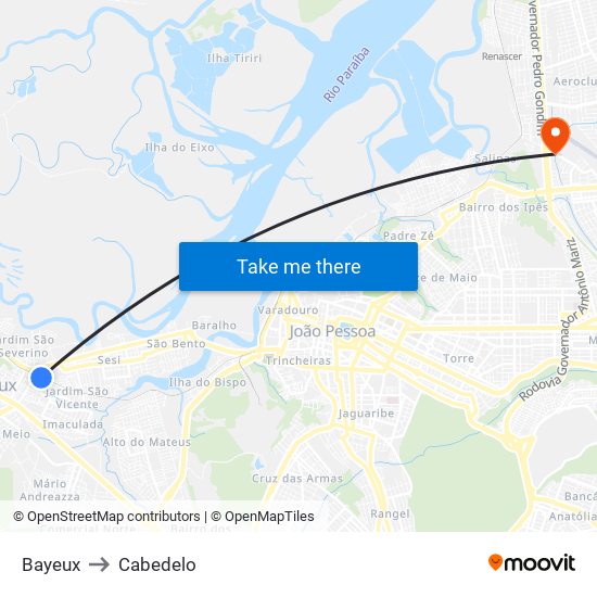 Bayeux to Cabedelo map