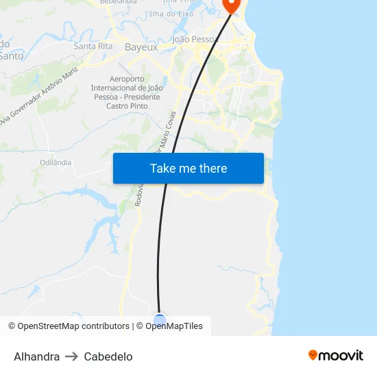 Alhandra to Cabedelo map