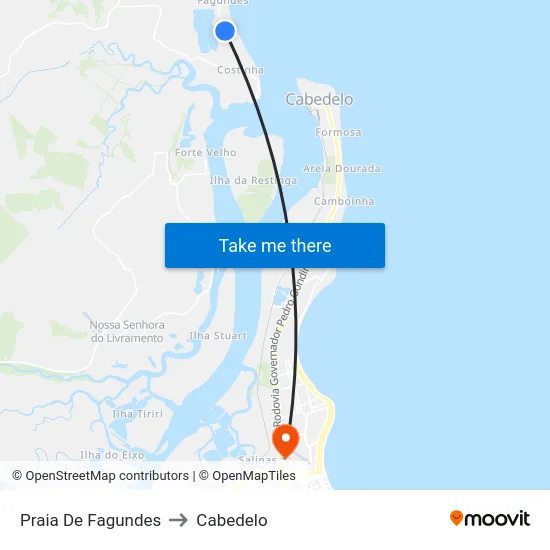 Praia De Fagundes to Cabedelo map