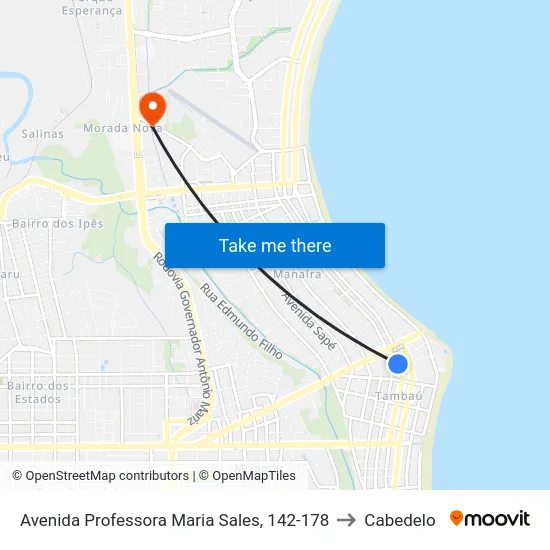 Avenida Professora Maria Sales, 142-178 to Cabedelo map