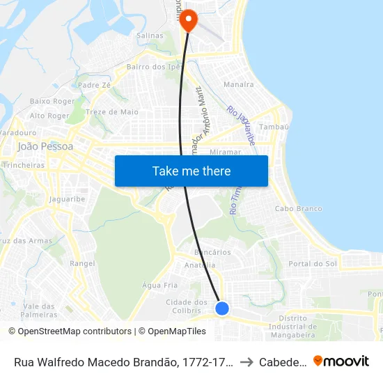Rua Walfredo Macedo Brandão, 1772-1778 to Cabedelo map