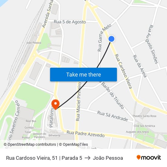 Rua Cardoso Vieira, 51 | Parada 5 to João Pessoa map