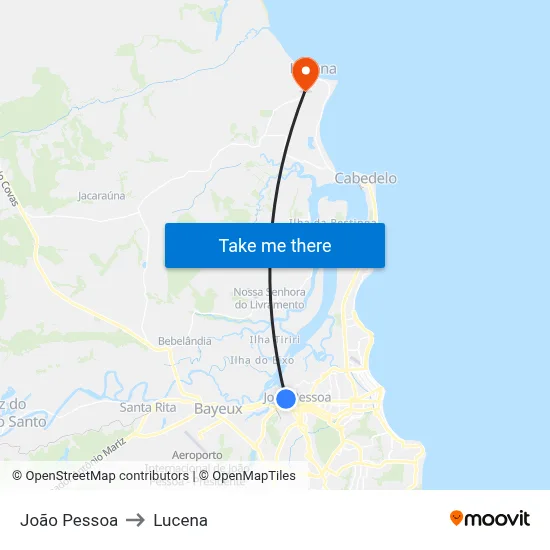 João Pessoa to Lucena map