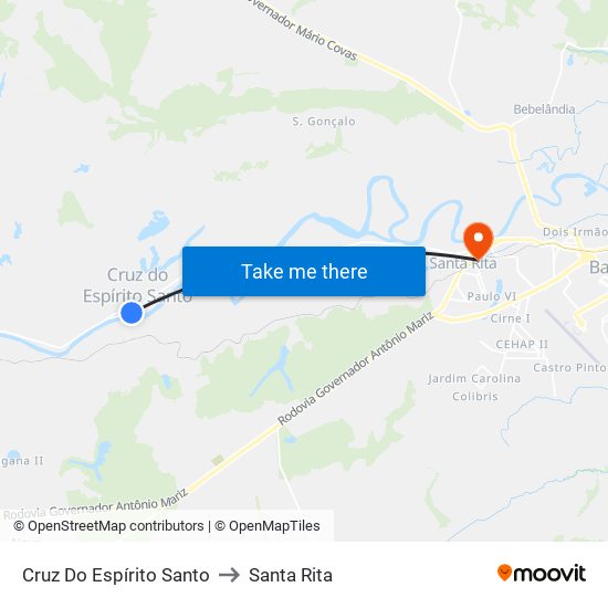 Cruz Do Espírito Santo to Santa Rita map
