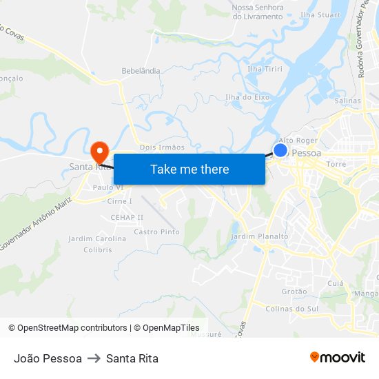 João Pessoa to Santa Rita map