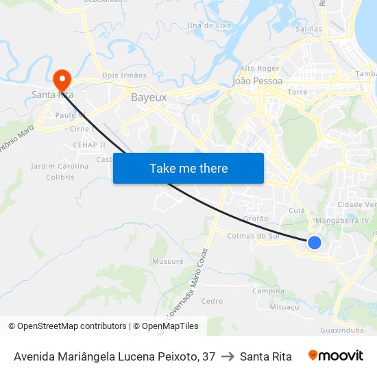 Avenida Mariângela Lucena Peixoto, 37 to Santa Rita map