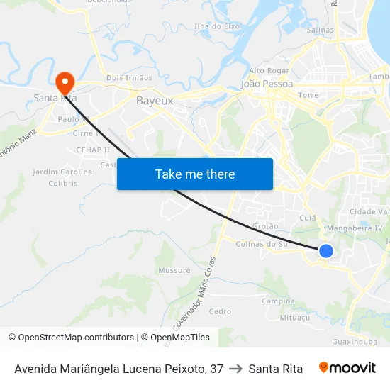 Avenida Mariângela Lucena Peixoto, 37 to Santa Rita map