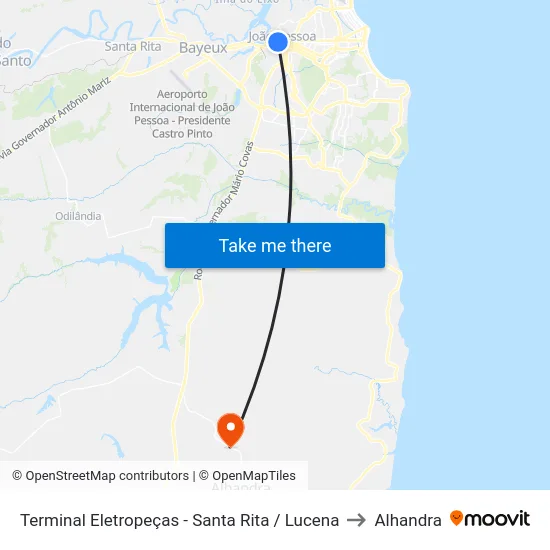 Terminal Eletropeças - Santa Rita / Lucena to Alhandra map