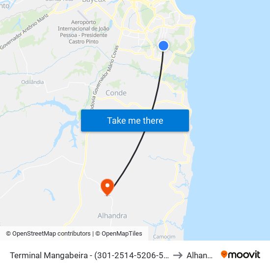 Terminal Mangabeira - (301-2514-5206-5600) to Alhandra map
