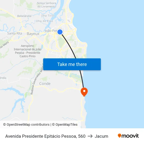 Avenida Presidente Epitácio Pessoa, 560 to Jacum map