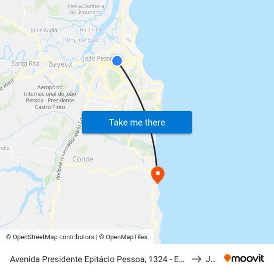 Avenida Presidente Epitácio Pessoa, 1324 - Extra Bairro Dos Estados (Sentido Praia) to Jacum map