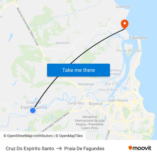 Cruz Do Espírito Santo to Praia De Fagundes map