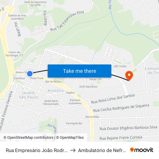 Rua Empresário João Rodrigues Alves, 24 to Ambulatório de Nefrologia HULW map