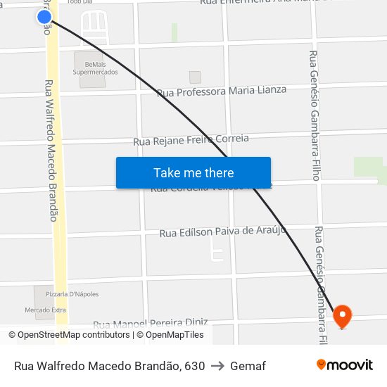 Rua Walfredo Macedo Brandão, 630 to Gemaf map