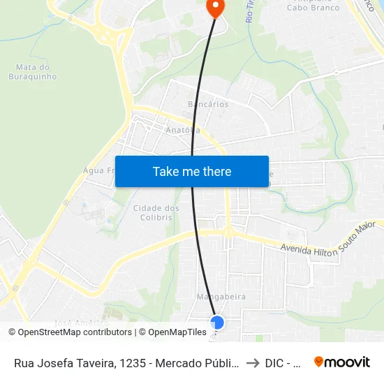 Rua Josefa Taveira, 1235 - Mercado Público De Mangabeira to DIC - HULW map