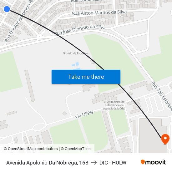 Avenida Apolônio Da Nóbrega, 168 to DIC - HULW map