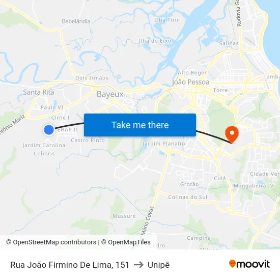 Rua João Firmino De Lima, 151 to Unipê map