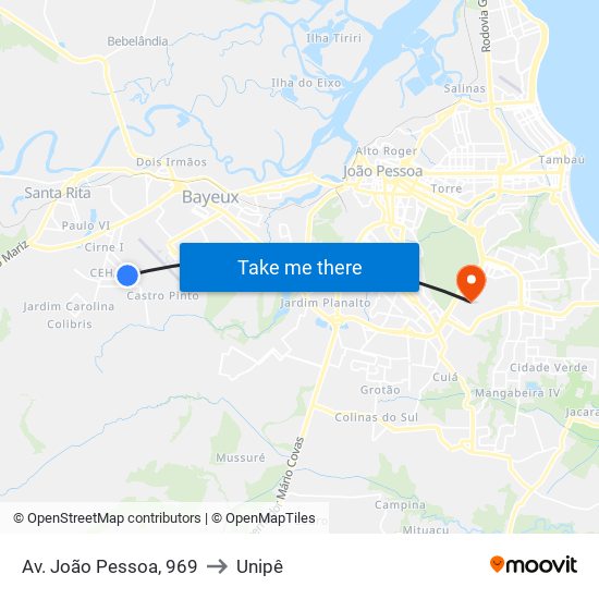 Av. João Pessoa, 969 to Unipê map