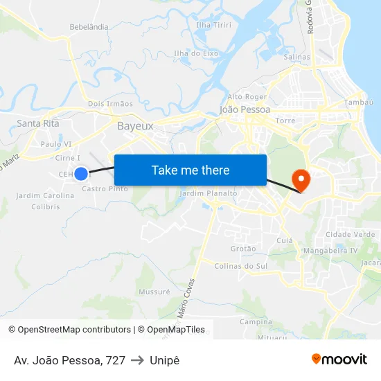 Av. João Pessoa, 727 to Unipê map