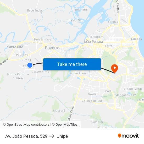 Av. João Pessoa, 529 to Unipê map