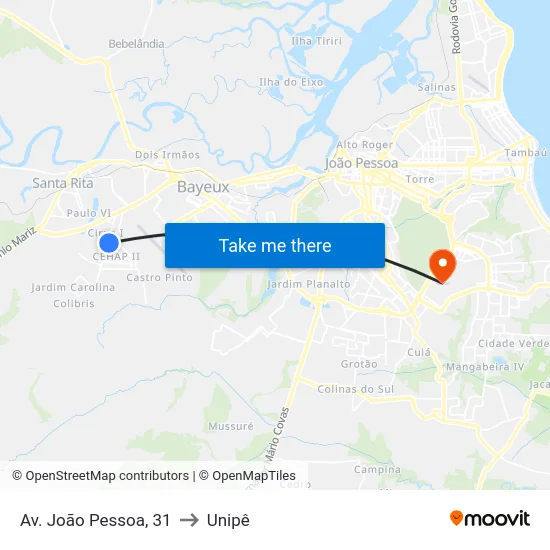 Av. João Pessoa, 31 to Unipê map