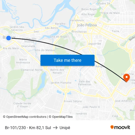 Br-101/230 - Km 82,1 Sul to Unipê map