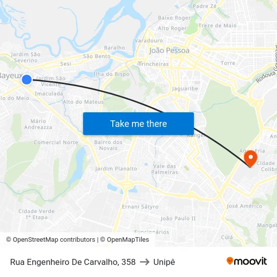 Rua Engenheiro De Carvalho, 358 to Unipê map