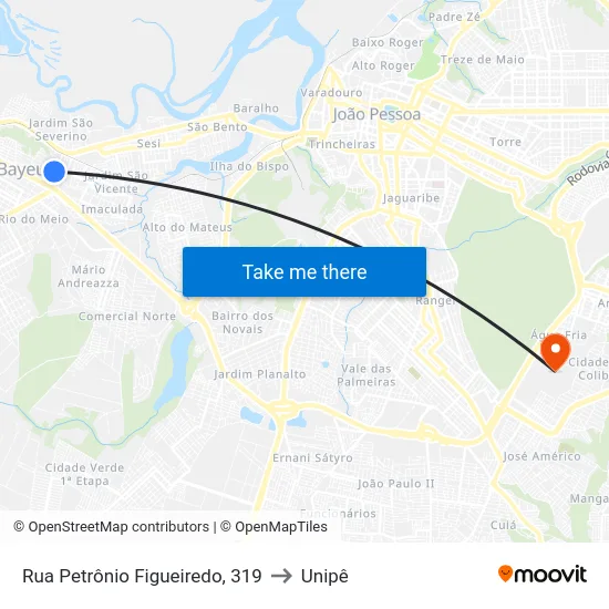 Rua Petrônio Figueiredo, 319 to Unipê map
