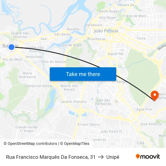 Rua Francisco Marquês Da Fonseca, 31 to Unipê map