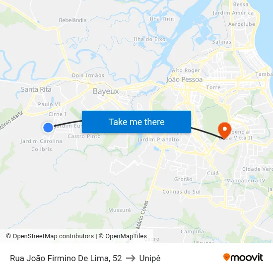Rua João Firmino De Lima, 52 to Unipê map