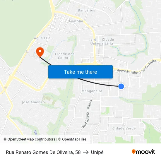 Rua Renato Gomes De Oliveira, 58 to Unipê map