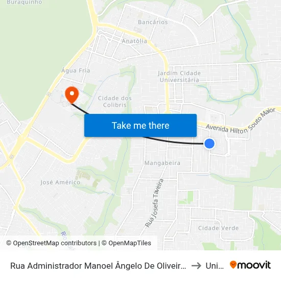 Rua Administrador Manoel Ângelo De Oliveira, 184 to Unipê map