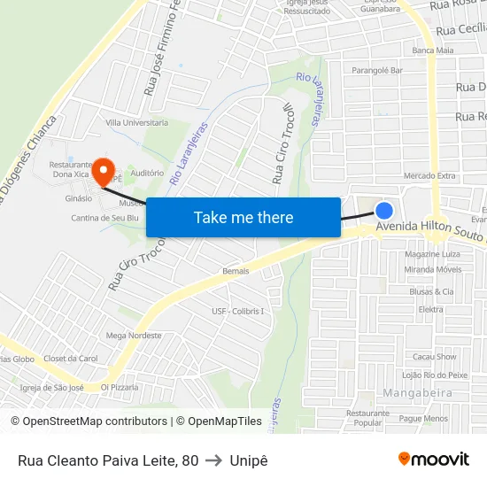Rua Cleanto Paiva Leite, 80 to Unipê map