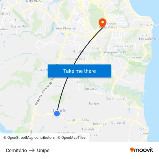 Rua Professora Maria Amelia 103 to Unipê map