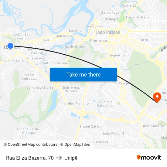 Rua Eliza Bezerra, 70 to Unipê map