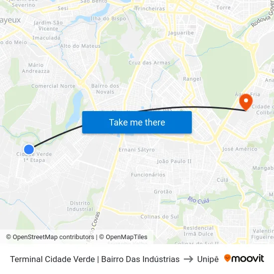 Terminal Cidade Verde | Bairro Das Indústrias to Unipê map