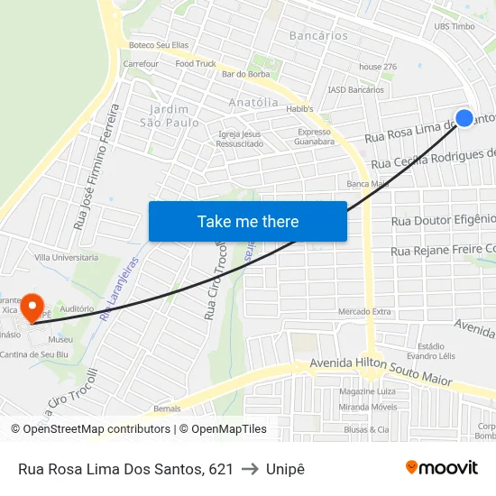 Rua Rosa Lima Dos Santos, 621 to Unipê map