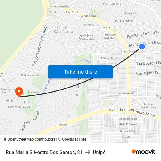 Rua Maria Silvestre Dos Santos, 81 to Unipê map