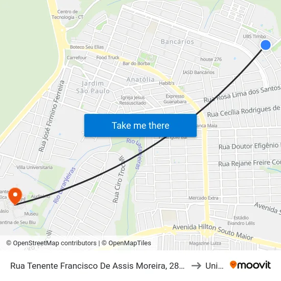 Rua Tenente Francisco De Assis Moreira, 280-336 to Unipê map