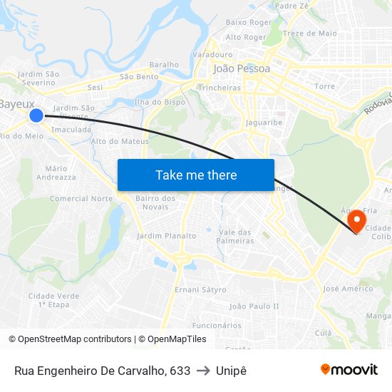 Rua Engenheiro De Carvalho, 633 to Unipê map