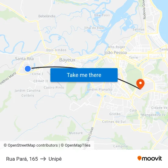 Rua Pará, 165 to Unipê map