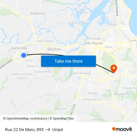 Rua 22 De Maio, 895 to Unipê map