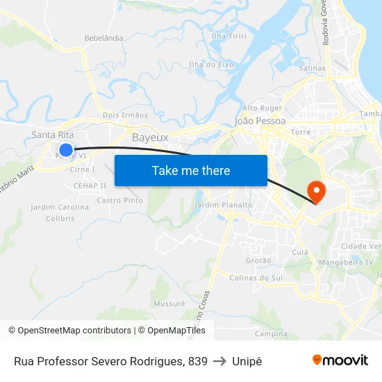 Rua Professor Severo Rodrigues, 839 to Unipê map
