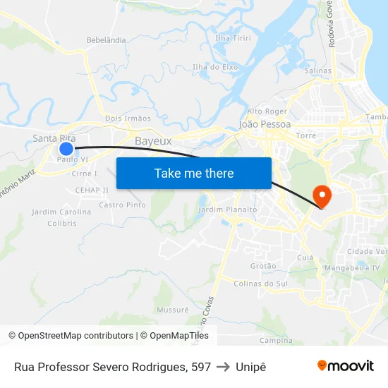 Rua Professor Severo Rodrigues, 597 to Unipê map