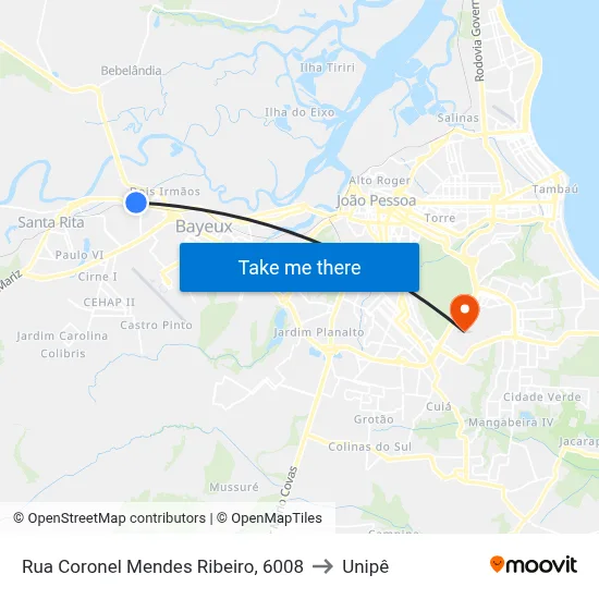 Rua Coronel Mendes Ribeiro, 6008 to Unipê map
