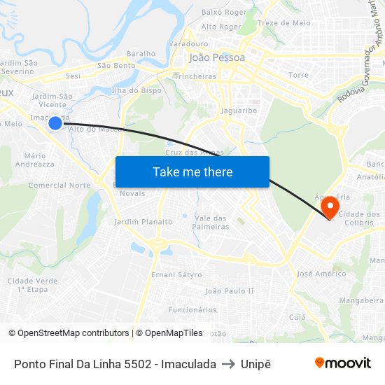 Ponto Final Da Linha 5502 - Imaculada to Unipê map