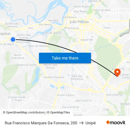 Rua Francisco Marques Da Fonseca, 200 to Unipê map