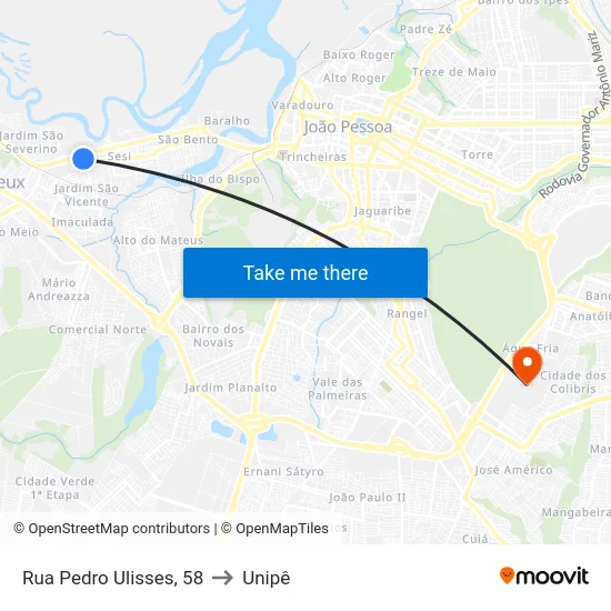 Rua Pedro Ulisses, 58 to Unipê map